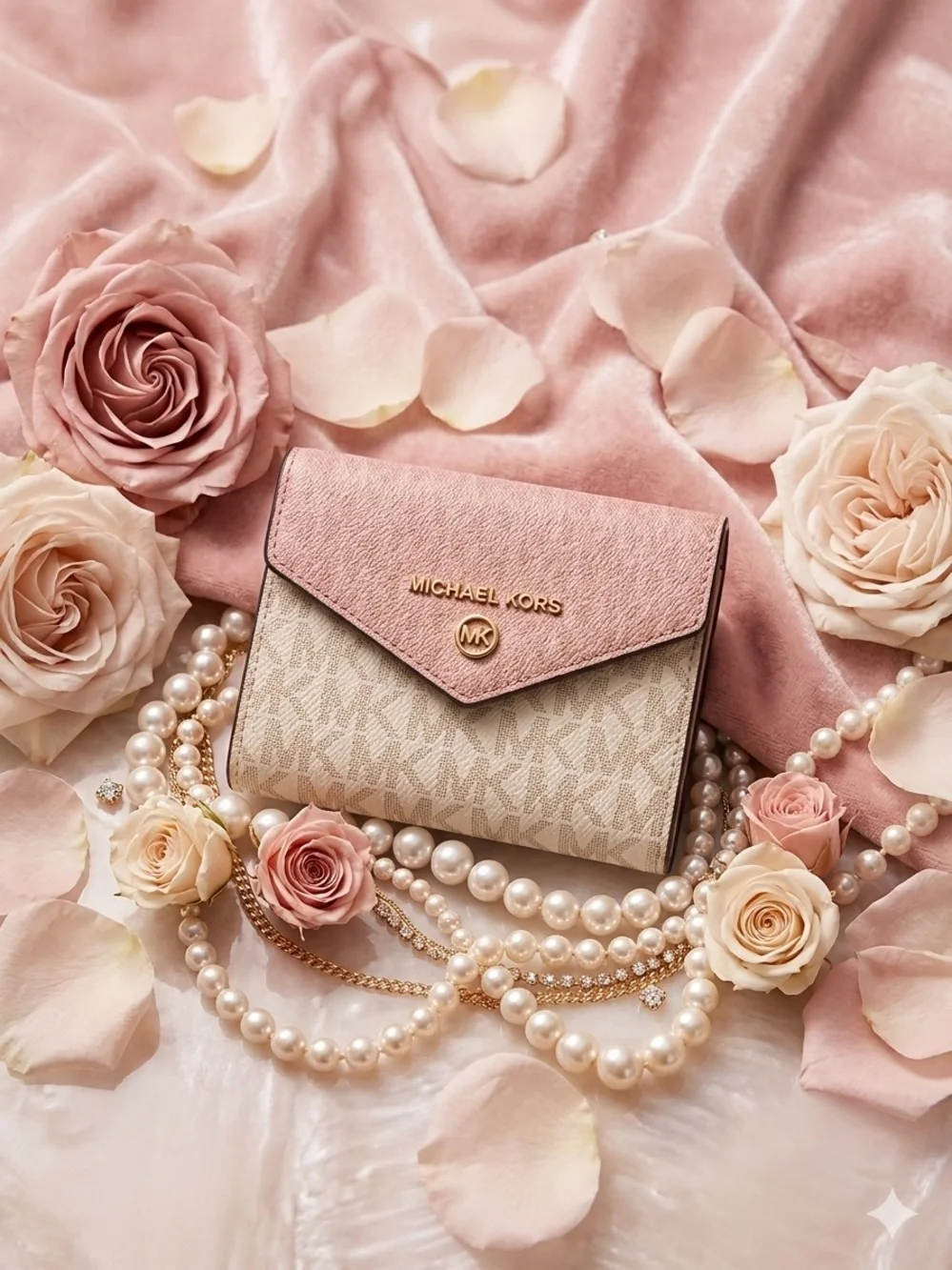 Michael Kors Jet Set Charm Envelope Trifold Wallet – Two Tone Soft Pink Multi